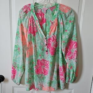 Lilly Pulitzer Elsa Silk Poolside Blouse L